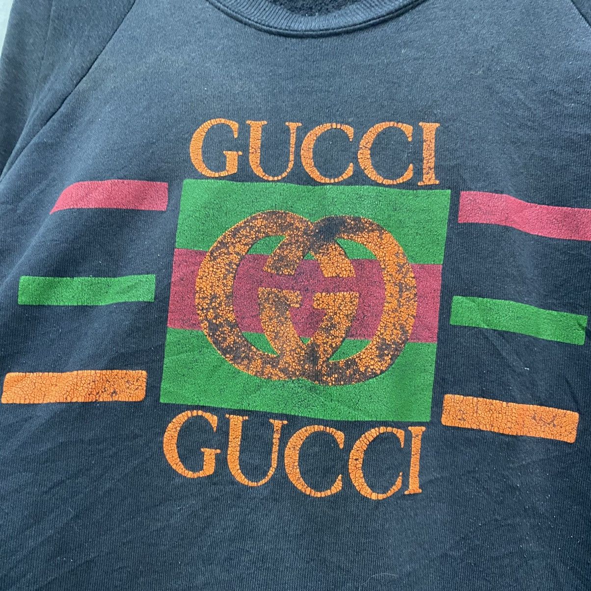 Vintage Gucci Distressed Vintage Logo Web Stripe Crewneck Sweatshirt Size US XL / EU 56 / 4 - 5 Thumbnail