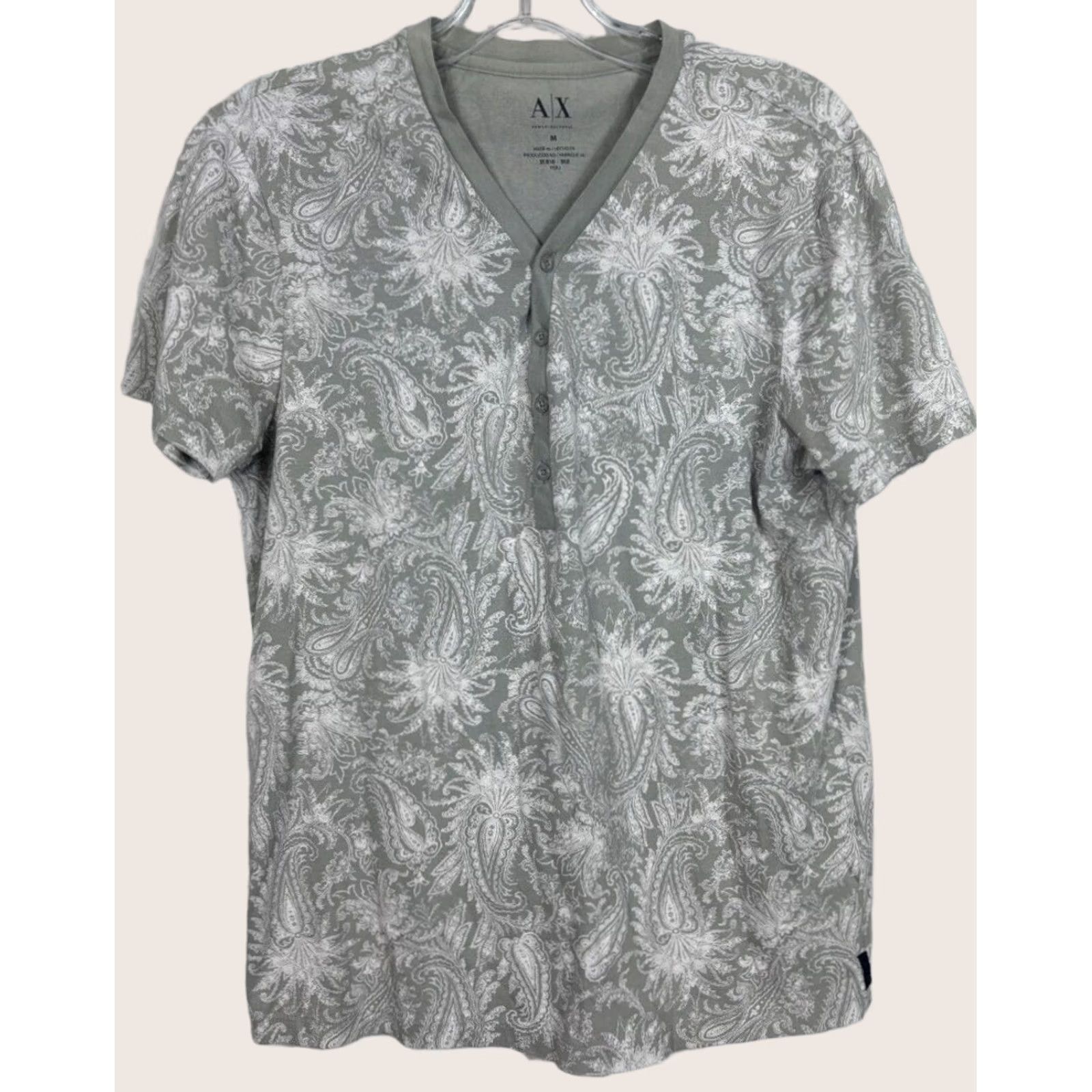 Armani Exchange Armani Exchange A/X Shirt Womens Medium M Paisley Print Henley V-Neck S/S top Size M / US 6-8 / IT 42-44 - 1 Thumbnail