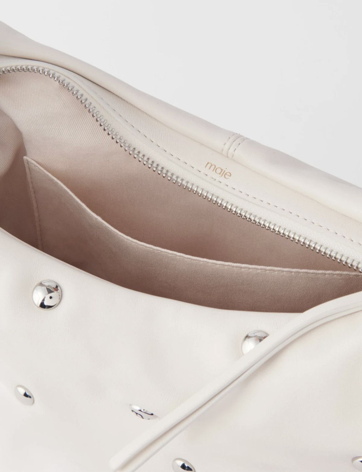 Maje NWT Maje Bow Bag Soft Leather Tie Ivory Ecru Silver Studs Size ONE SIZE - 2 Thumbnail