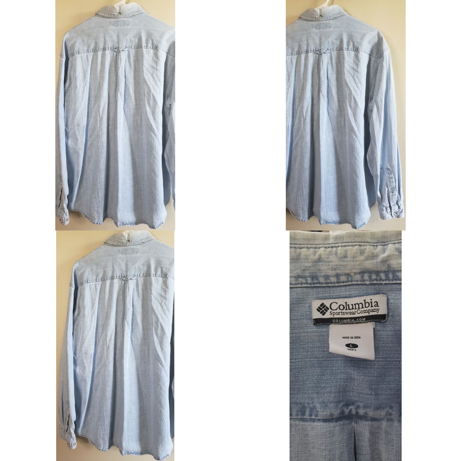 Denime Columbia Men’s L Long Sleeve Heavy Weight Denim Cotton Light Wash Shirt Size US L / EU 52-54 / 3 - 8 Thumbnail