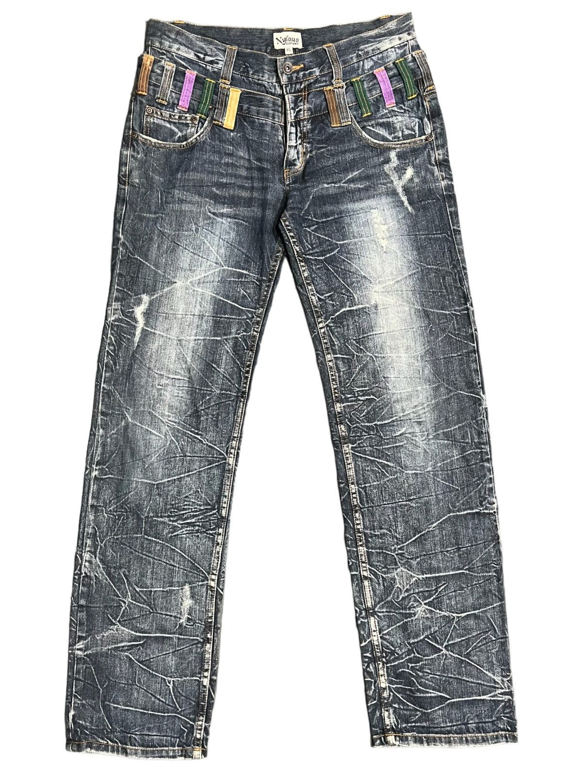 image of Hysteric Glamour x If Six Was Nine Nylaus Double Waist Distressed Denim in Blue, Men's (Size 34)