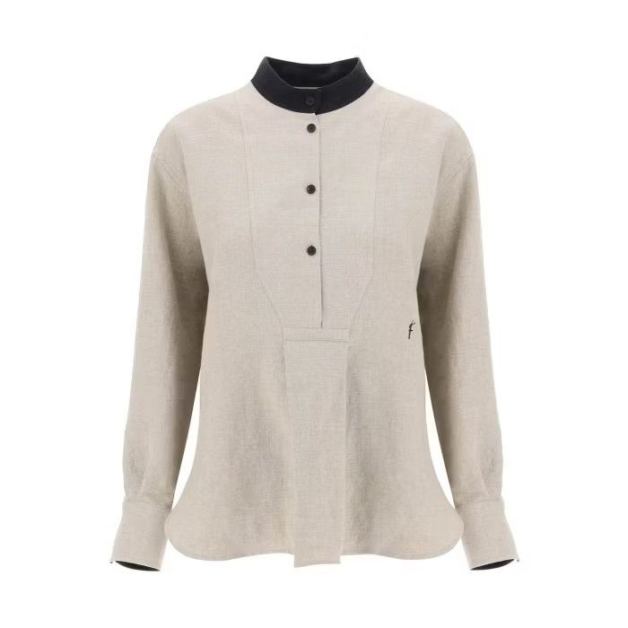 image of Salvatore Ferragamo O1S22I1N0524 Linen Tunic Shirt In Beige, Women's (Size Medium)