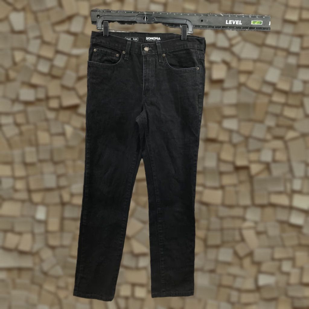 Vintage Sonoma Jeans Slim Straight Dark Wash Black 32x32 Mens Mid Rise 5-Pocket Denim Cotton Blend Slim Fit Size US 32 / EU 48 - 1 Thumbnail