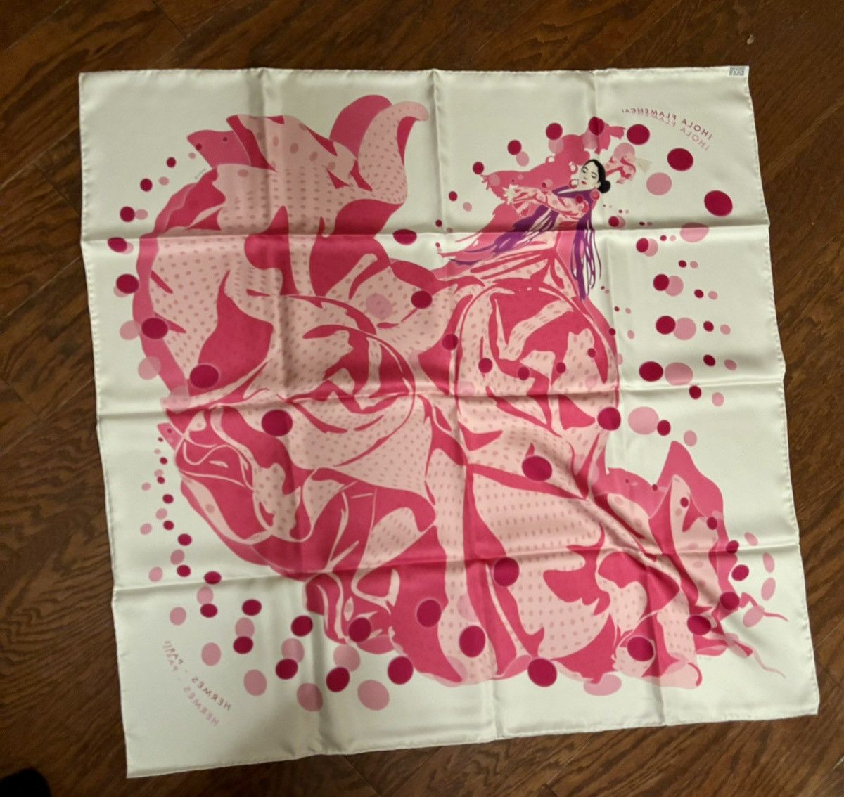 Hermes HERMES Silk Hola Flamenca Scarf 90 Blanc Rose Fuchsia Size ONE SIZE - 7 Thumbnail