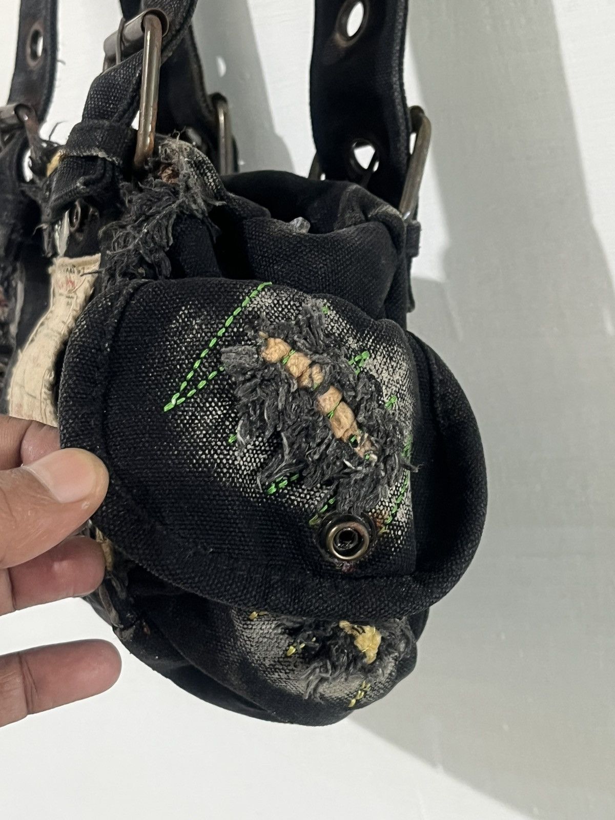 KMRii Y2K Grunge Punk Distressed Black Canvas Mini Handbag Size ONE SIZE - 8 Thumbnail