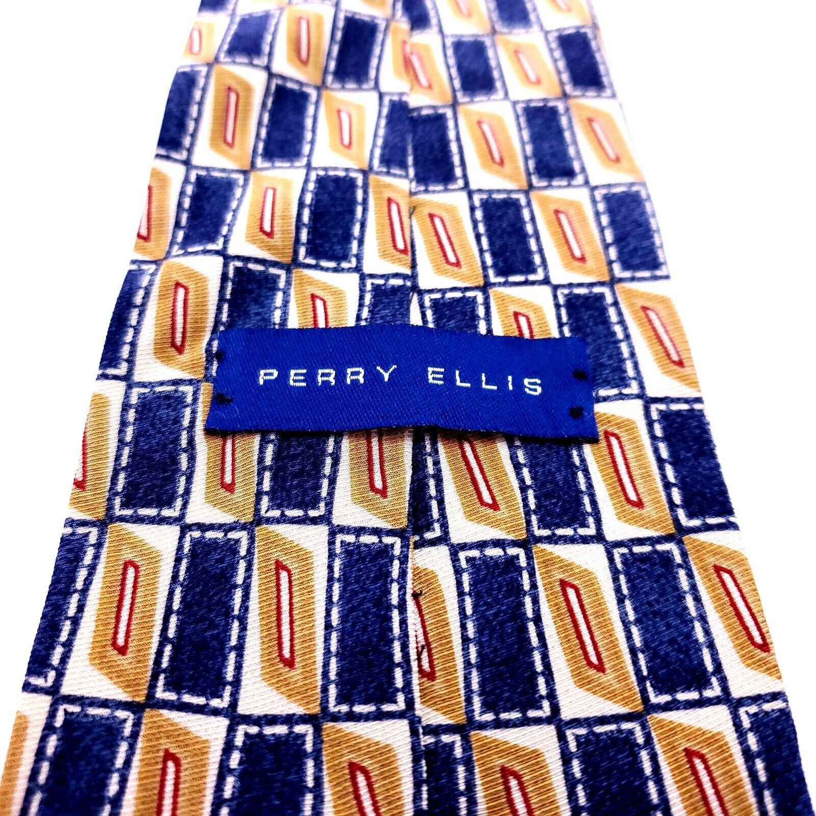 Perry Ellis Perry Ellis Print Blue Orange Geometric Wide Vintage USA Size ONE SIZE - 4 Thumbnail