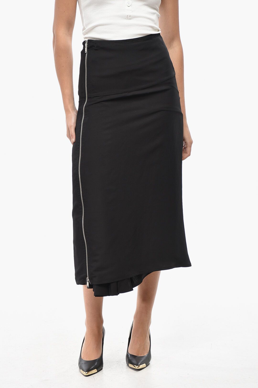 Jil Sander og1mm1225 Double-layered Midi Skirt in Black Size 26" / US 2 / IT 38 - 1 Thumbnail
