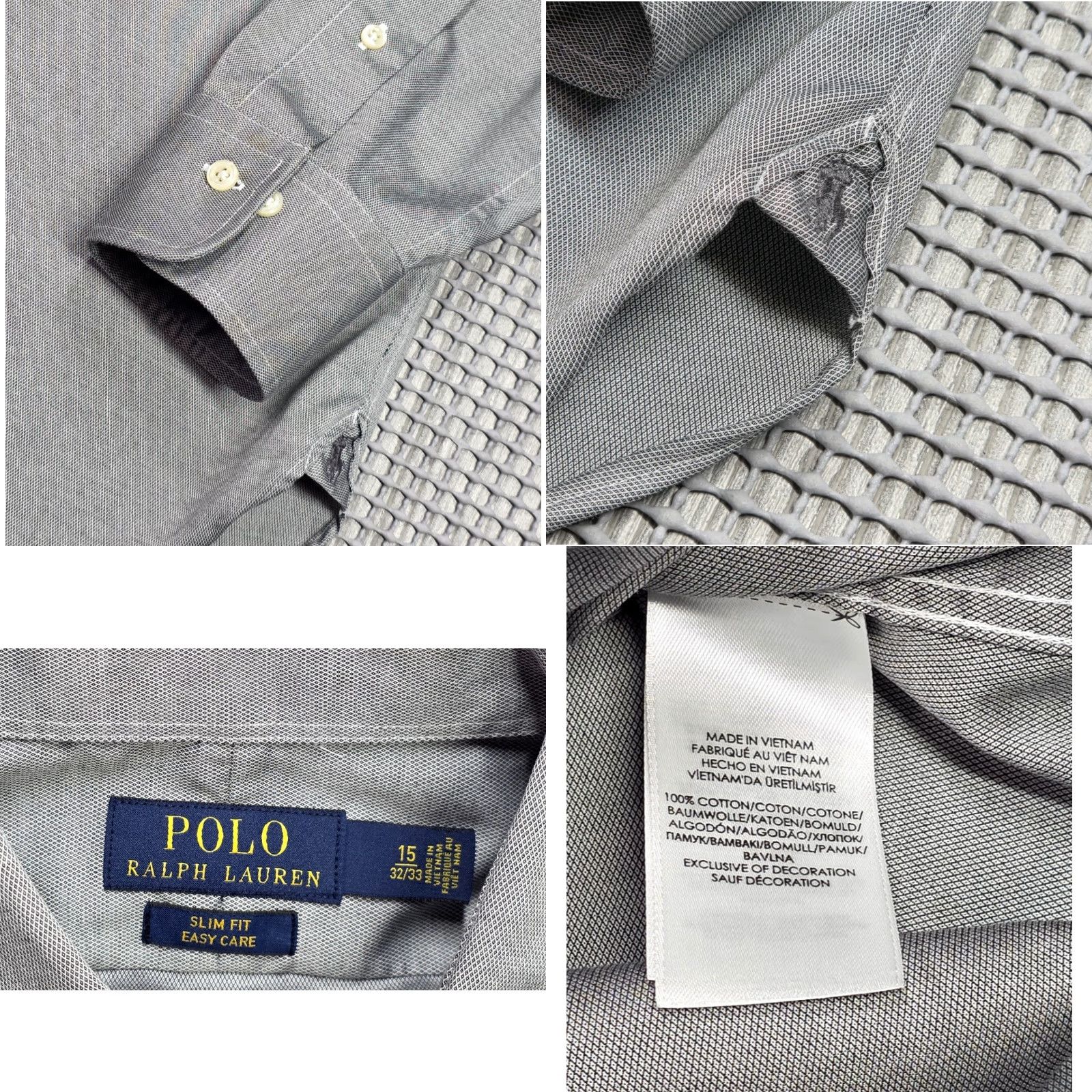 Polo Ralph Lauren VINTAGE Polo Ralph Lauren Shirt Men 15-32/33 Gray Diamond Button Up Slim Fit Easy Care Size US M / EU 48-50 / 2 - 8 Thumbnail