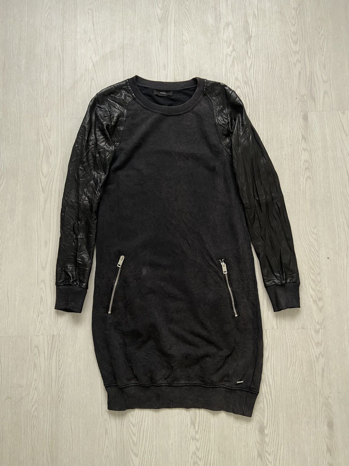 Diesel × Diesel Black Gold Vintage Diesel Lambskin Hybrid Zipper Dress Sweatshirt Size M / US 6-8 / IT 42-44 - 3 Thumbnail