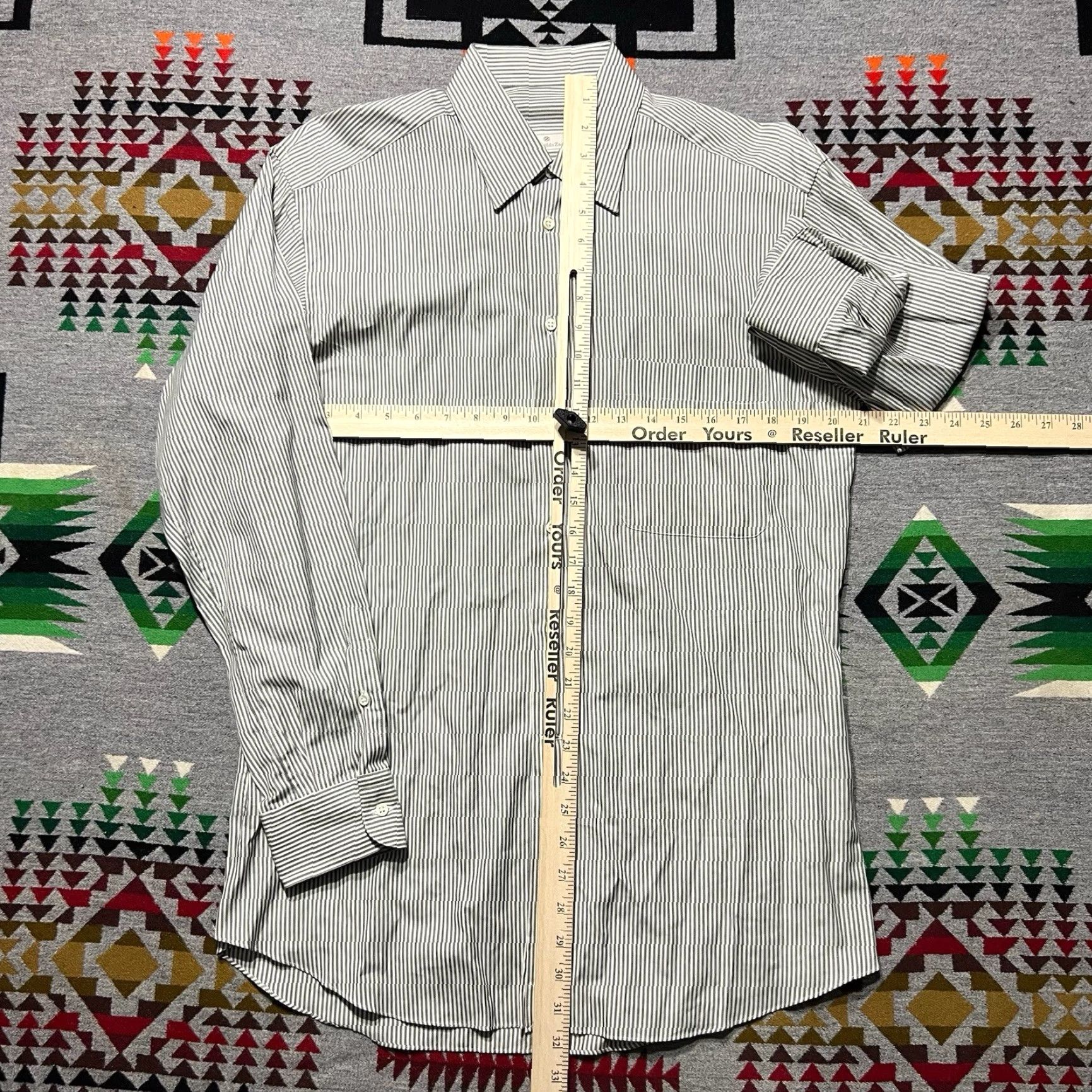 VINTAGE Ermenegildo Zegna Dress Shirt Gray Striped Button Up Long Sleeve Mens 15 New D3