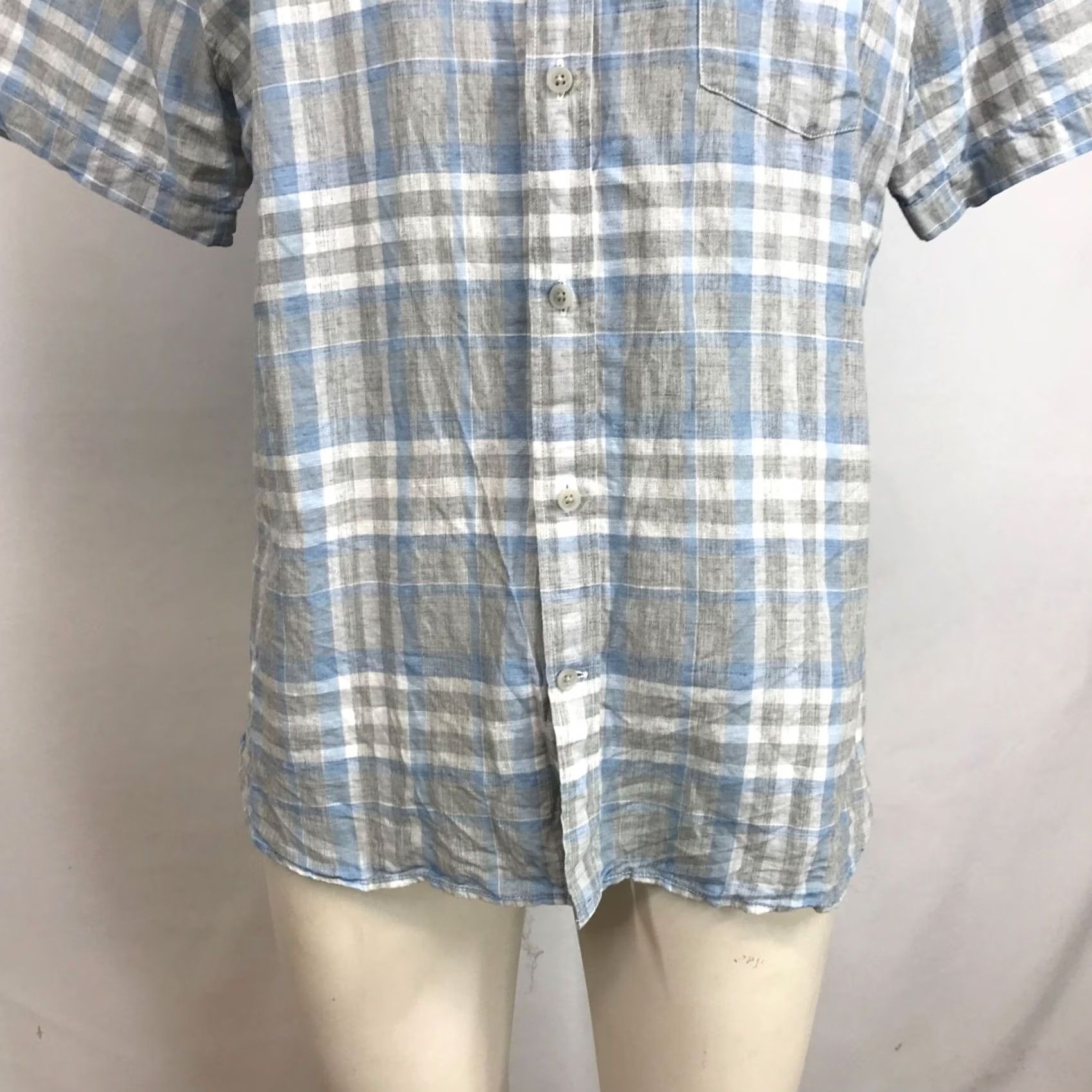 Vince Vince. Mens L Gray Plaid Short Sleeve Button-Up Linen Blend Classic Shirt Size US L / EU 52-54 / 3 - 3 Thumbnail