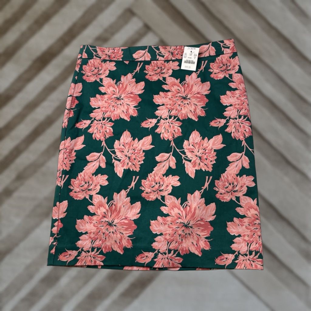 J.Crew NWT J.Crew Pencil Skirt Green Pink Floral Lined Skirt Womens Size 6 Size 28" / US 6 / IT 42 - 1 Thumbnail