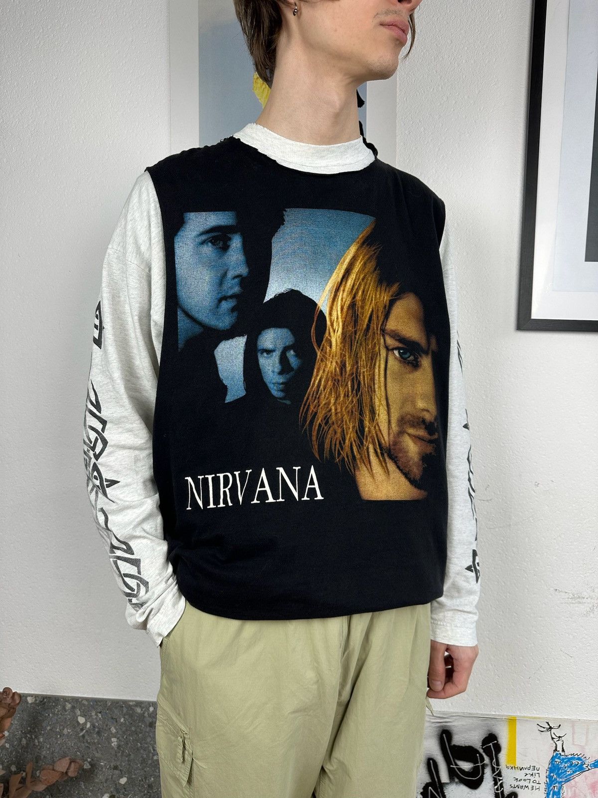 Band Tees × Nirvana × Vintage Vintage Nirvana Kurt Cobain Big Face 90's Band T-shirt Size US L / EU 52-54 / 3 - 8 Thumbnail