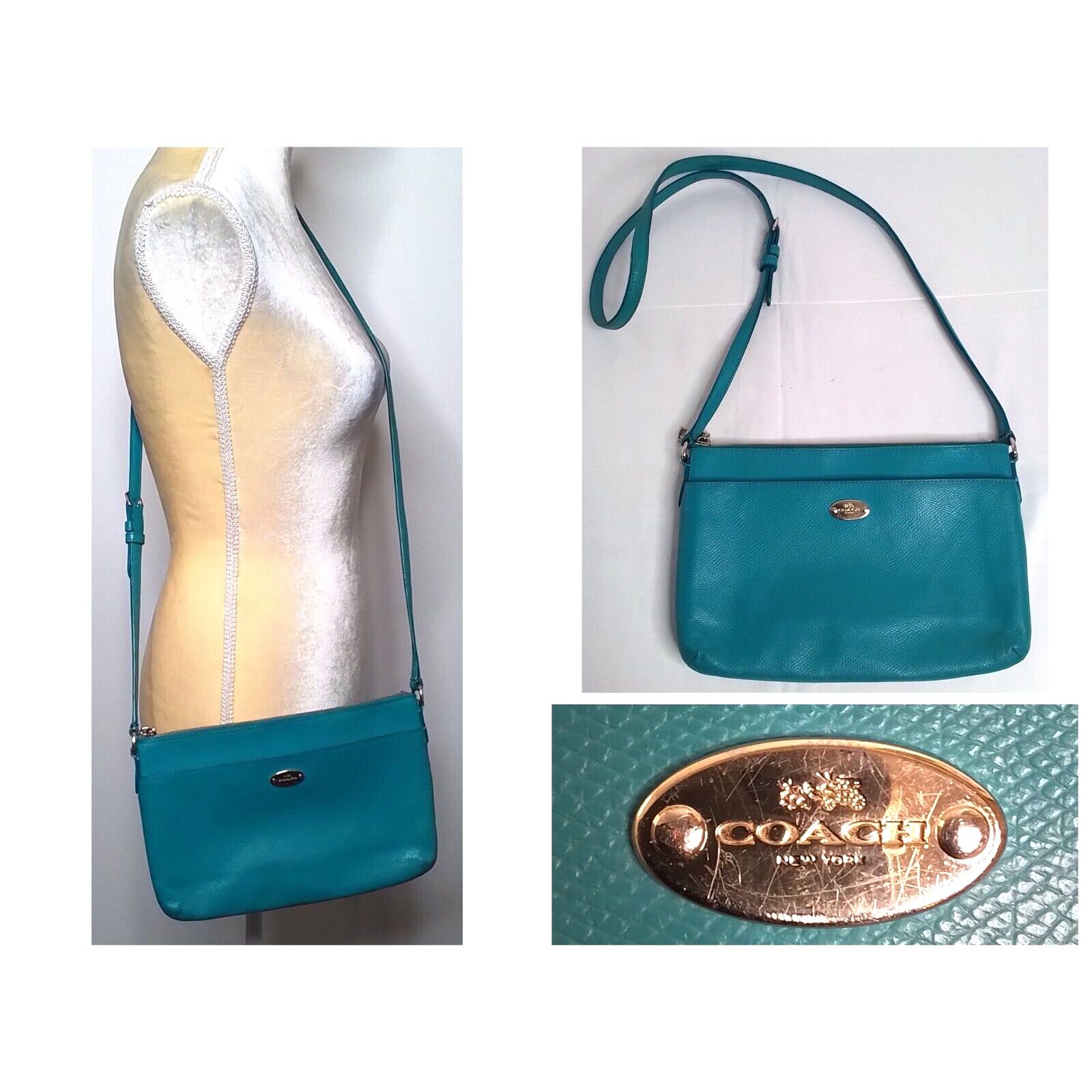 Coach Leather Purse Teal W/ Signature C Wallet W3227 in Blue, Women's
