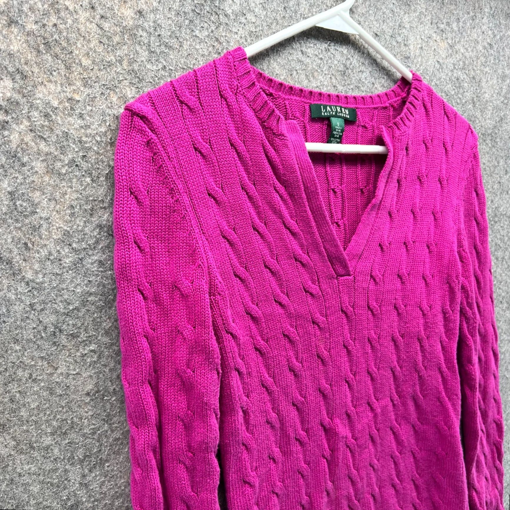 Ralph Lauren VINTAGE Lauren Ralph Lauren Sweater Women Small Pink V Neck Pullover Cable Knit Pony Shirt Women S Pink Cable Knit Pullover 90s Fashion Lounge Mens? Size S / US 4 / IT 40 - 4 Thumbnail