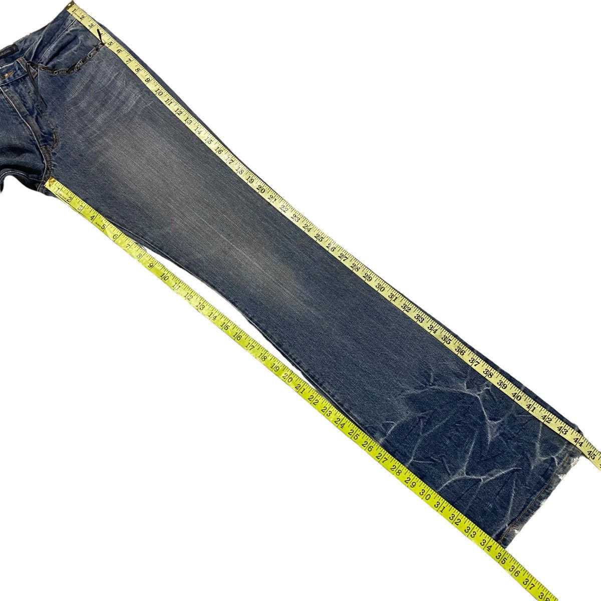 Japanese Brand SCHLUSSEL Low Rise Leather Lace Denim Flare Jeans Size US 30 / EU 46 - 20 Thumbnail