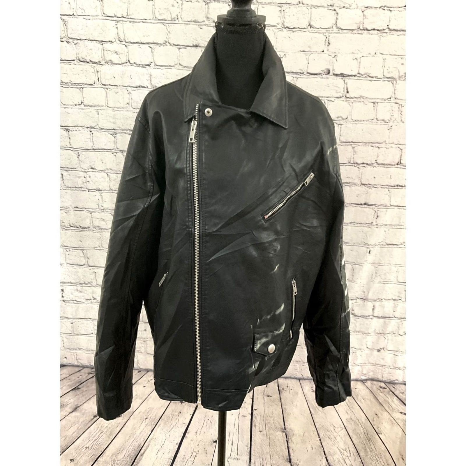 Express Express Women's Jacket Black Faux Leather Zip Front Lined Biker Style Small/Medium? L Size L / US 10 / IT 46 - 2 Thumbnail