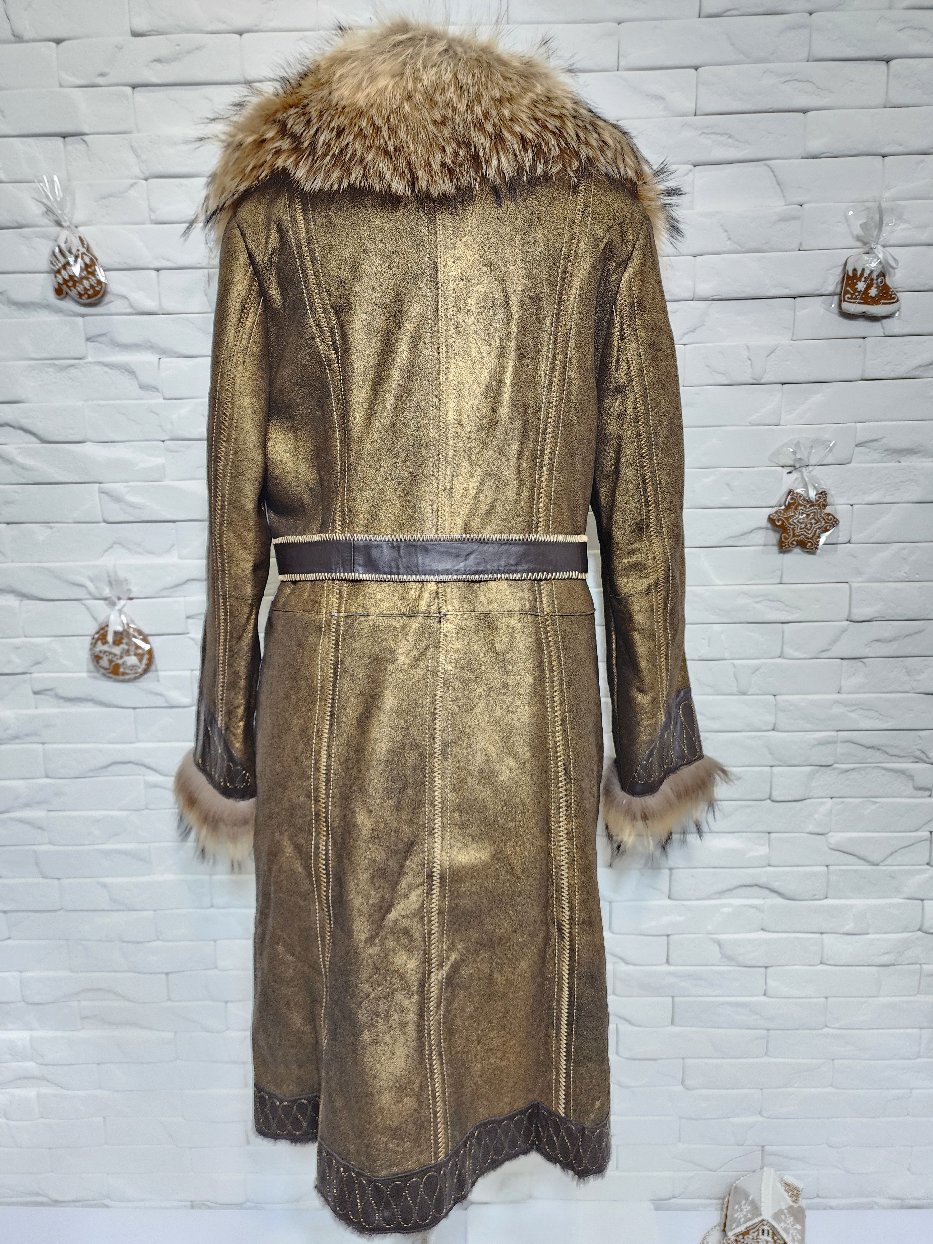 Uniqlo Bronze Sheepskin Coat: Leather Belted Winter Outerwear Size XL / US 12-14 / IT 48-50 - 4 Thumbnail