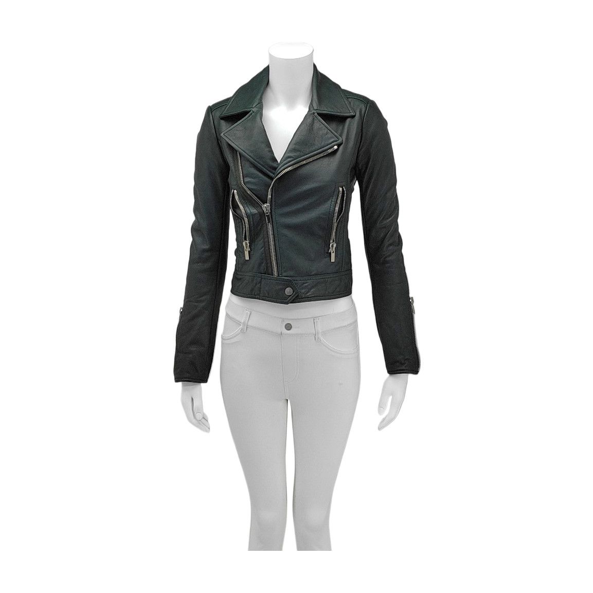 Balenciaga Balenciaga Green Lambskin Biker Jacket Size 34 Size XS / US 0-2 / IT 36-38 - 1 Thumbnail