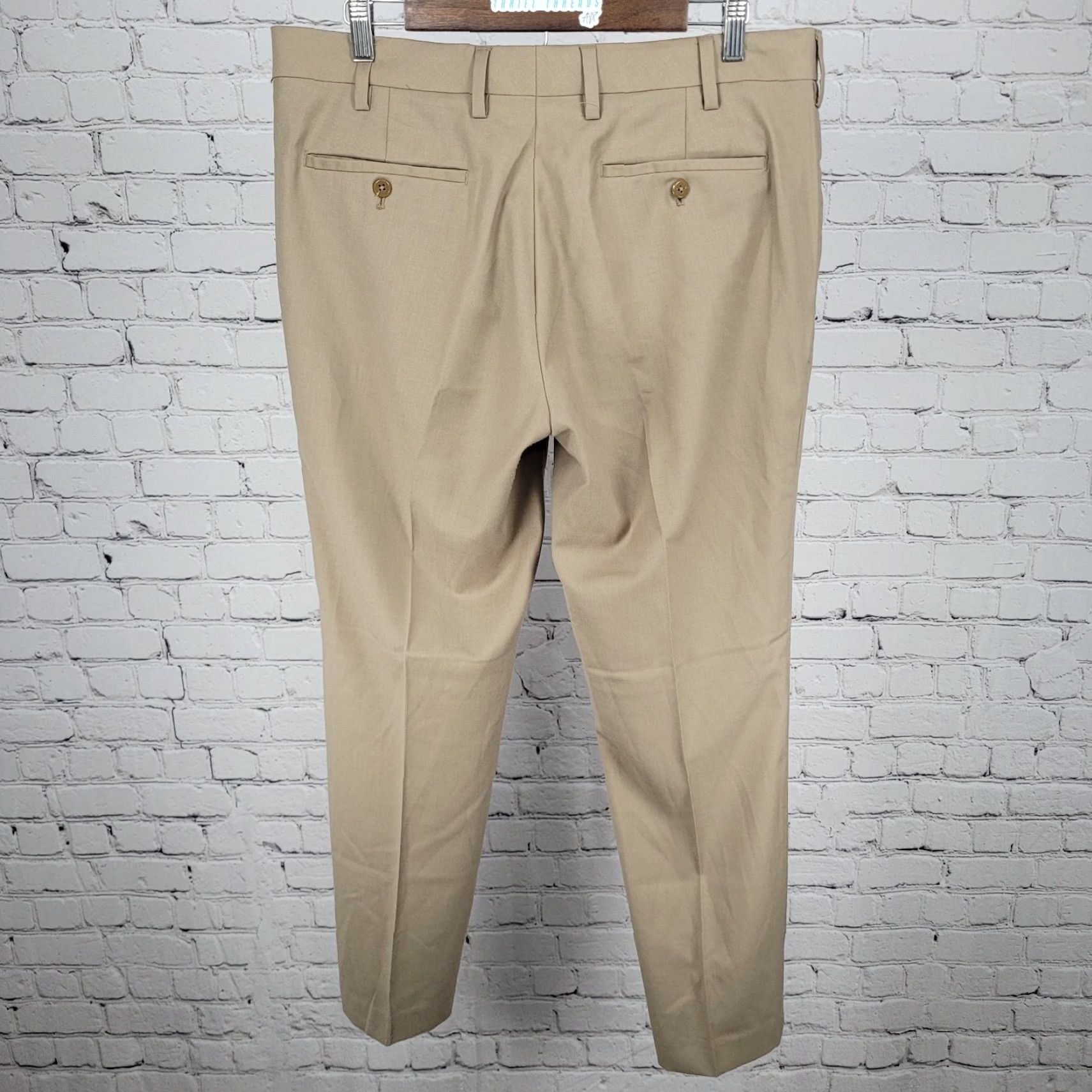 Vintage Louis Raphael Luxe Tan Wool Blend Stretch Slim Fit Flat Front Pants 35x30 Men Size US 35 - 2 Thumbnail