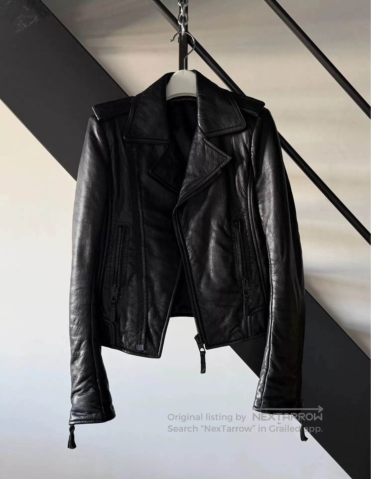 Balenciaga Black Lambskin-Leather Moto Jacket. Size US XXS / EU 40 - 5 Thumbnail