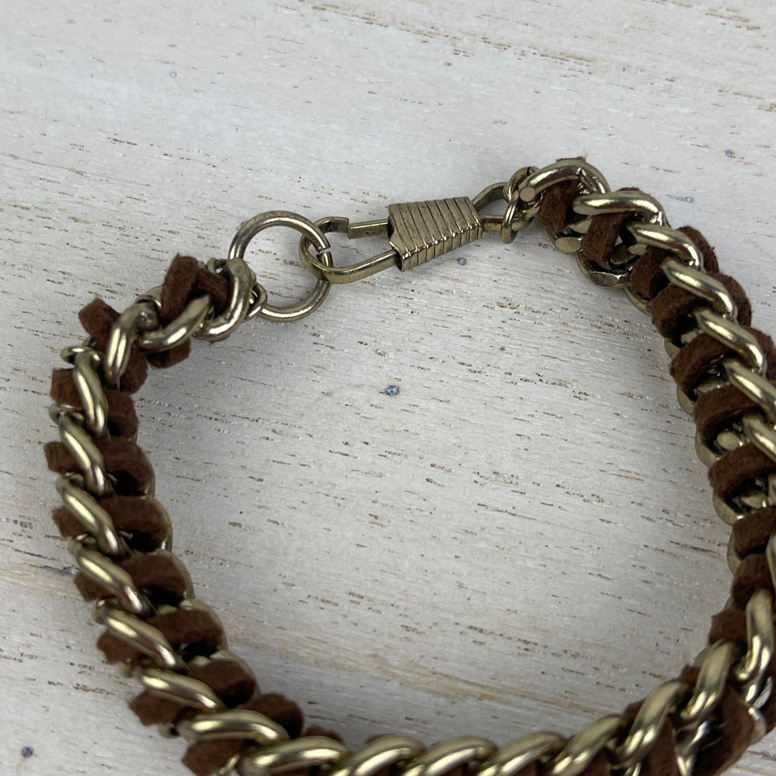 Other Gold Chunky Chain Bracelet Brown Braided Faux Leather NWOT Size ONE SIZE - 8 Thumbnail