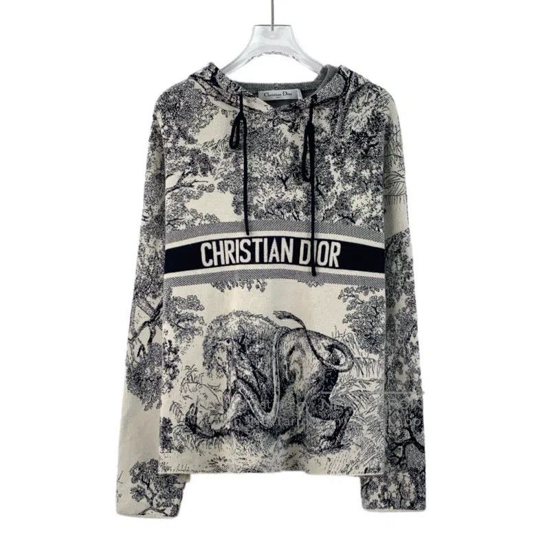 Dior Dior Grey animal jungle printed cashmere hooded drawstring Size XS / US 0-2 / IT 36-38 - 1 Thumbnail