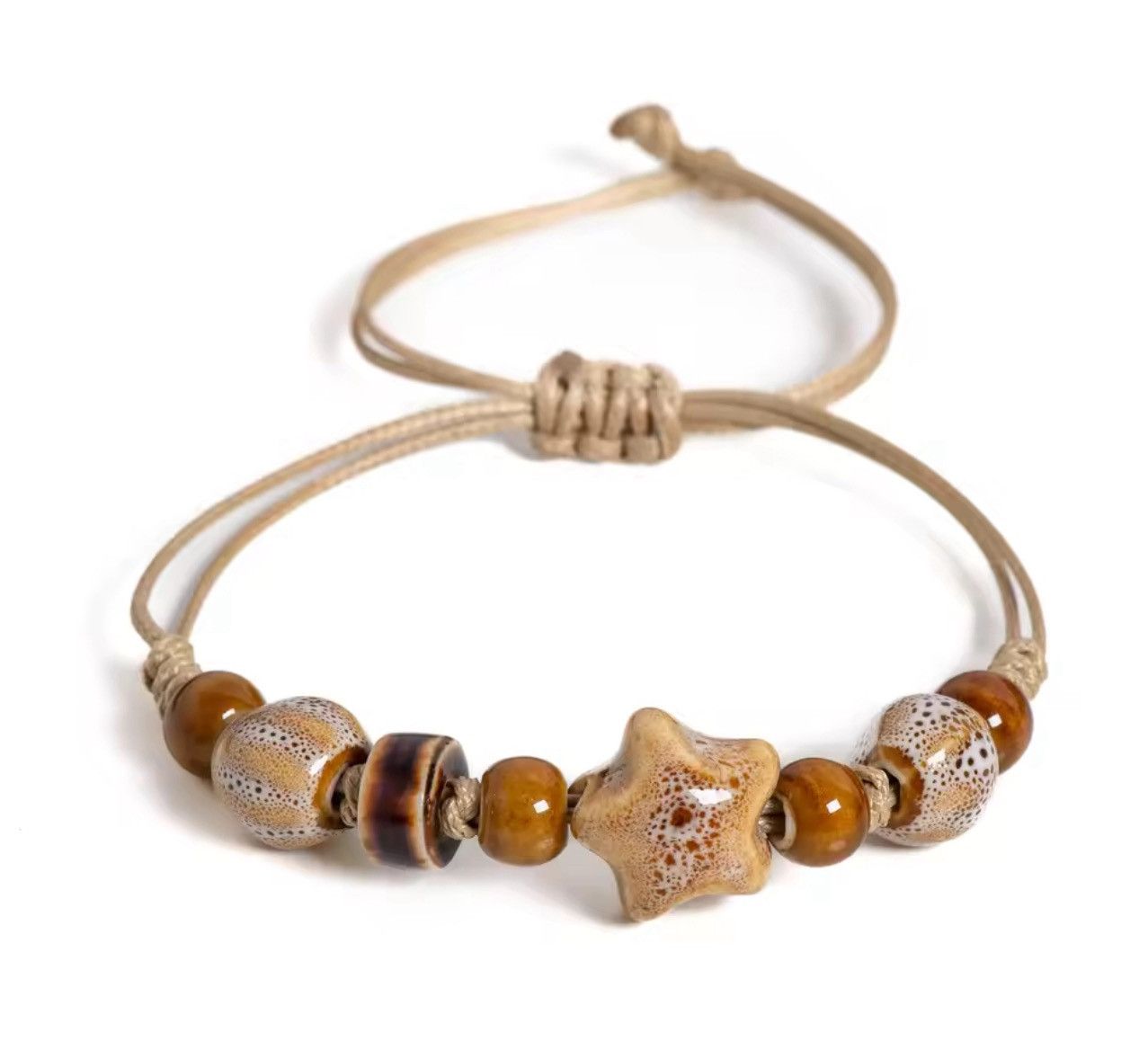 Jewelry Ceramic & Wax Cord Bracelet | Adjustable, Artistic Design Size ONE SIZE - 7 Thumbnail