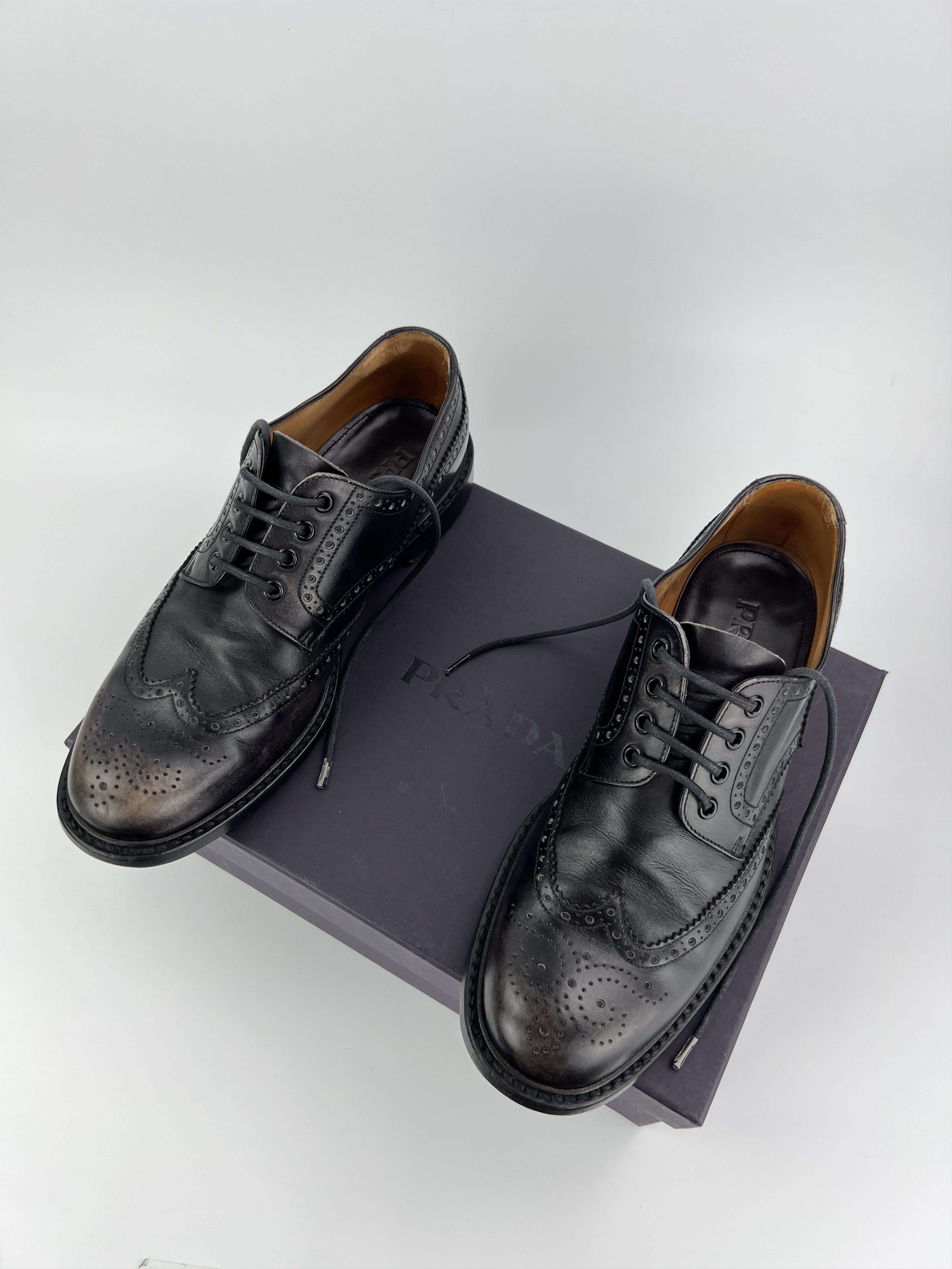 Prada Rare Prada Black Leather Shinny Brogue Classic Shoes Box Size US 9.5 / EU 42-43 - 2 Thumbnail