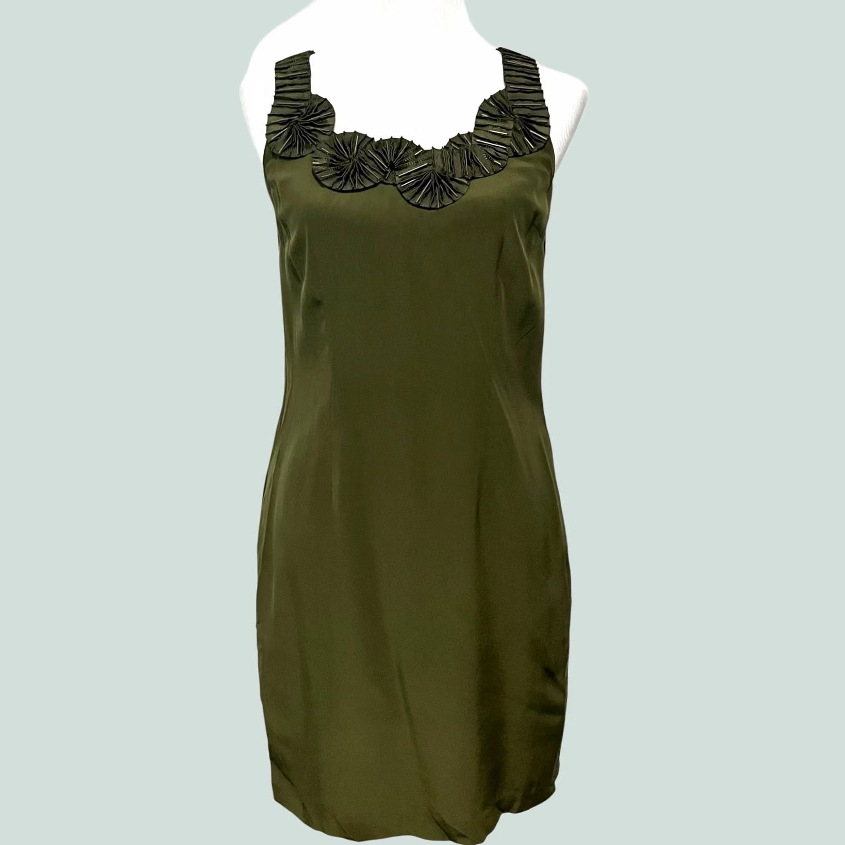 Vintage Cynthia Steffe Silk Dress Sleeveless Beaded Neckline Pockets Size 4 Womens Short 100% Silk Burgundy/Green Solid Party Cocktail Sheath Tank Dress Size S / US 4 / IT 40 - 1 Thumbnail