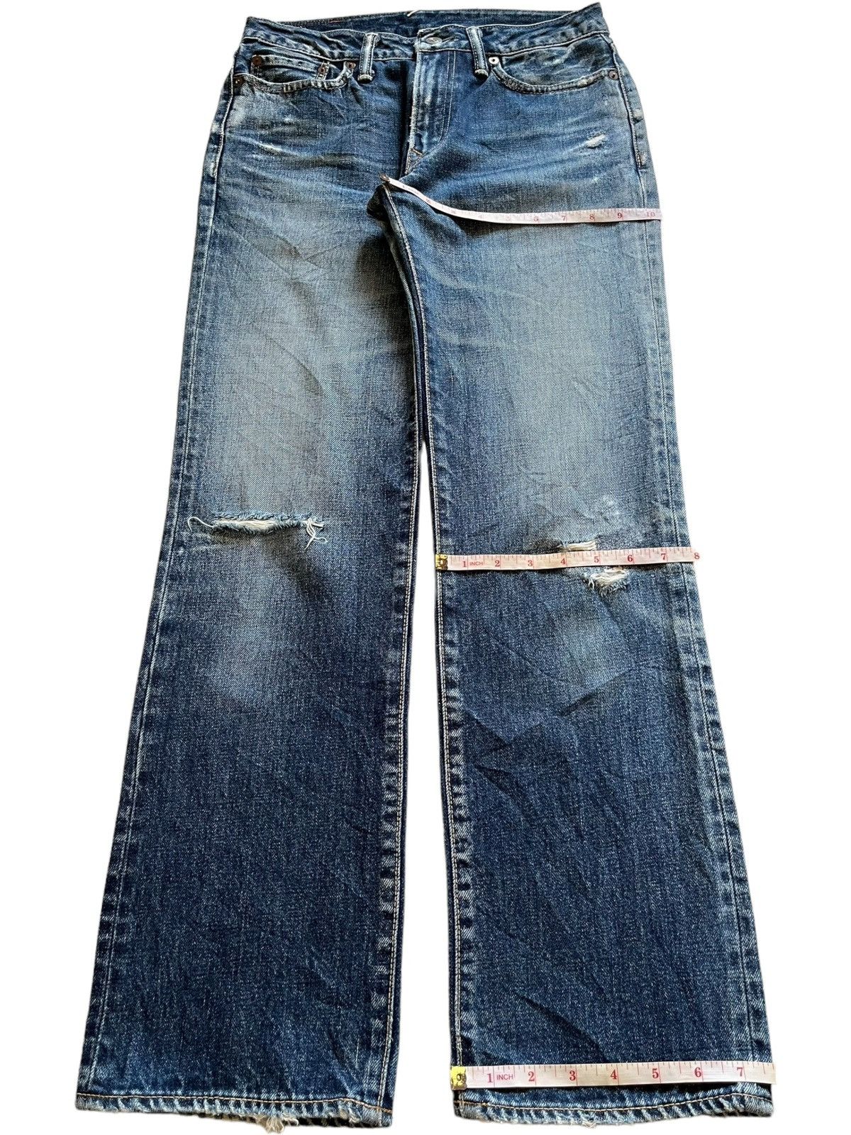 45rpm × Japanese Brand Vintage Japanese 45RPM Blue Wash Distressed Loose Jeans Size US 28 / EU 44 - 15 Thumbnail