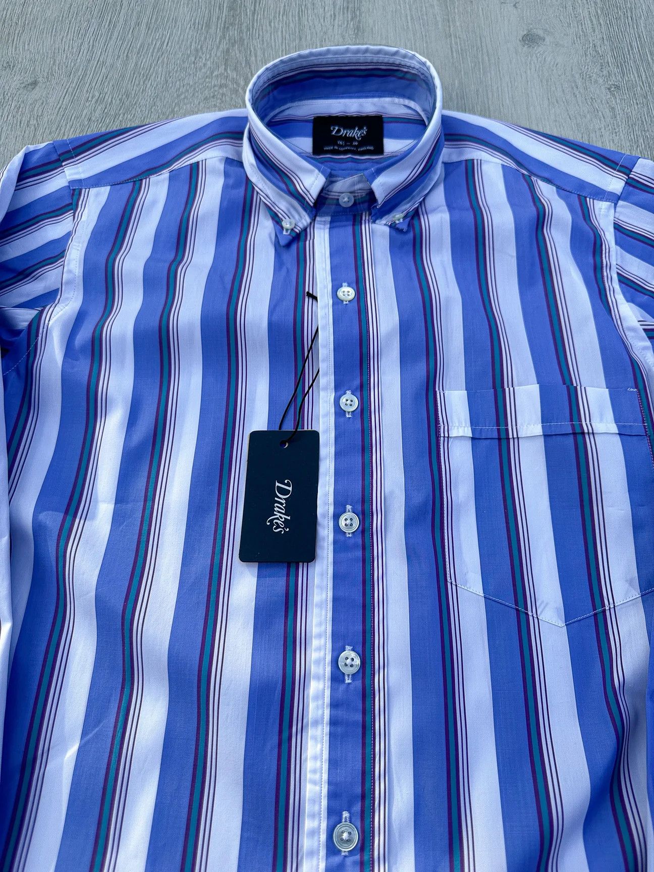 Drake Drake's Blue White Purple Striped Formal Shirt Size US S / EU 44-46 / 1 - 5 Thumbnail