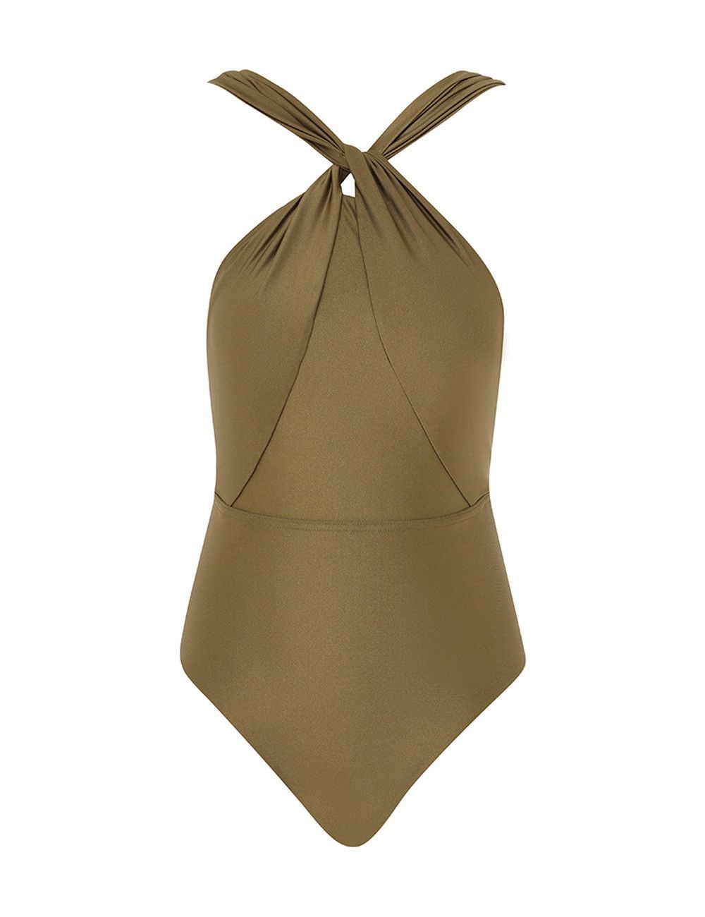 oc11z0525 Ottie High Neck Draped Bodysuit in Olive Green