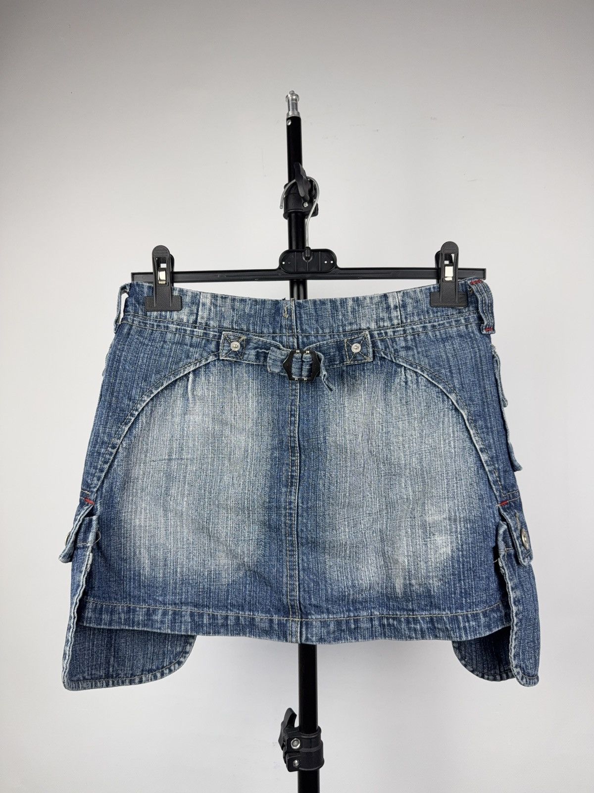 Japanese Brand 00s Y2K 5PM Distressed Cargo Denim Mini Skirt Grunge Style Size 26" / US 2 / IT 38 - 5 Thumbnail