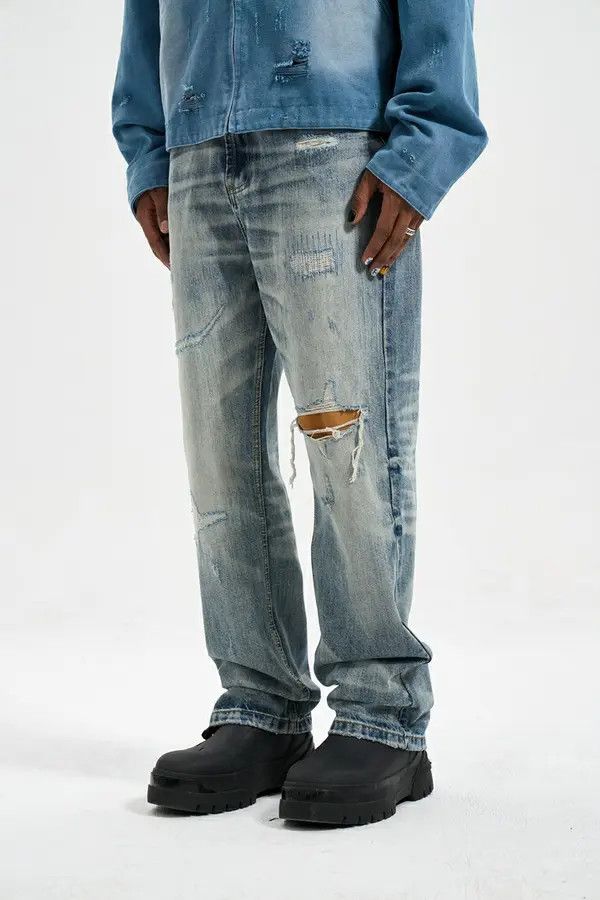 Jean VIBE patch washed faded y2k damaged jeans Size US 32 / EU 48 - 6 Thumbnail