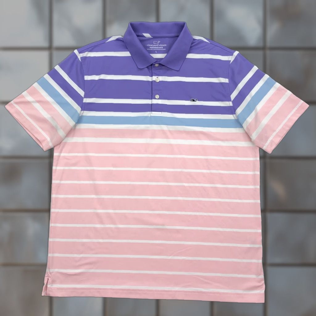 Vineyard Vines Vineyard Vines Performance Polo Shirt Men's L Striped Purple Pink Blue White Embroidered Whale Button Short Sleeve Golf Casual Activewear Size US L / EU 52-54 / 3 - 1 Thumbnail