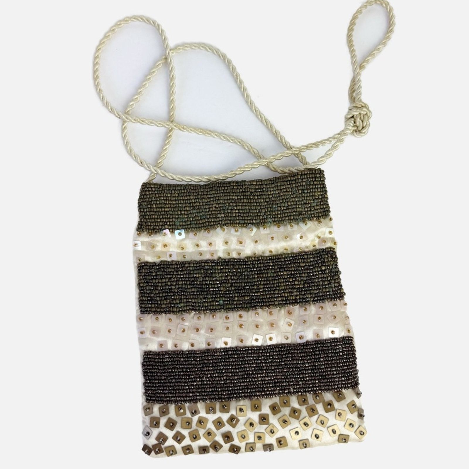 Vintage Cream Silk Bronze Beaded Sequined Evening Evening Bag 5x7 Size ONE SIZE - 1 Thumbnail