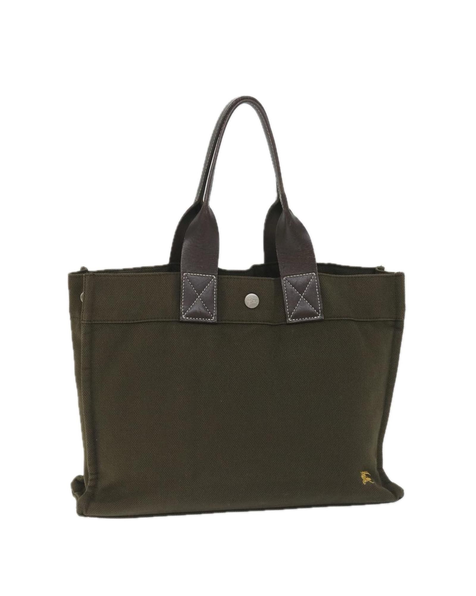 image of Burberry Canvas Tote Bag With Khaki Color, Women's