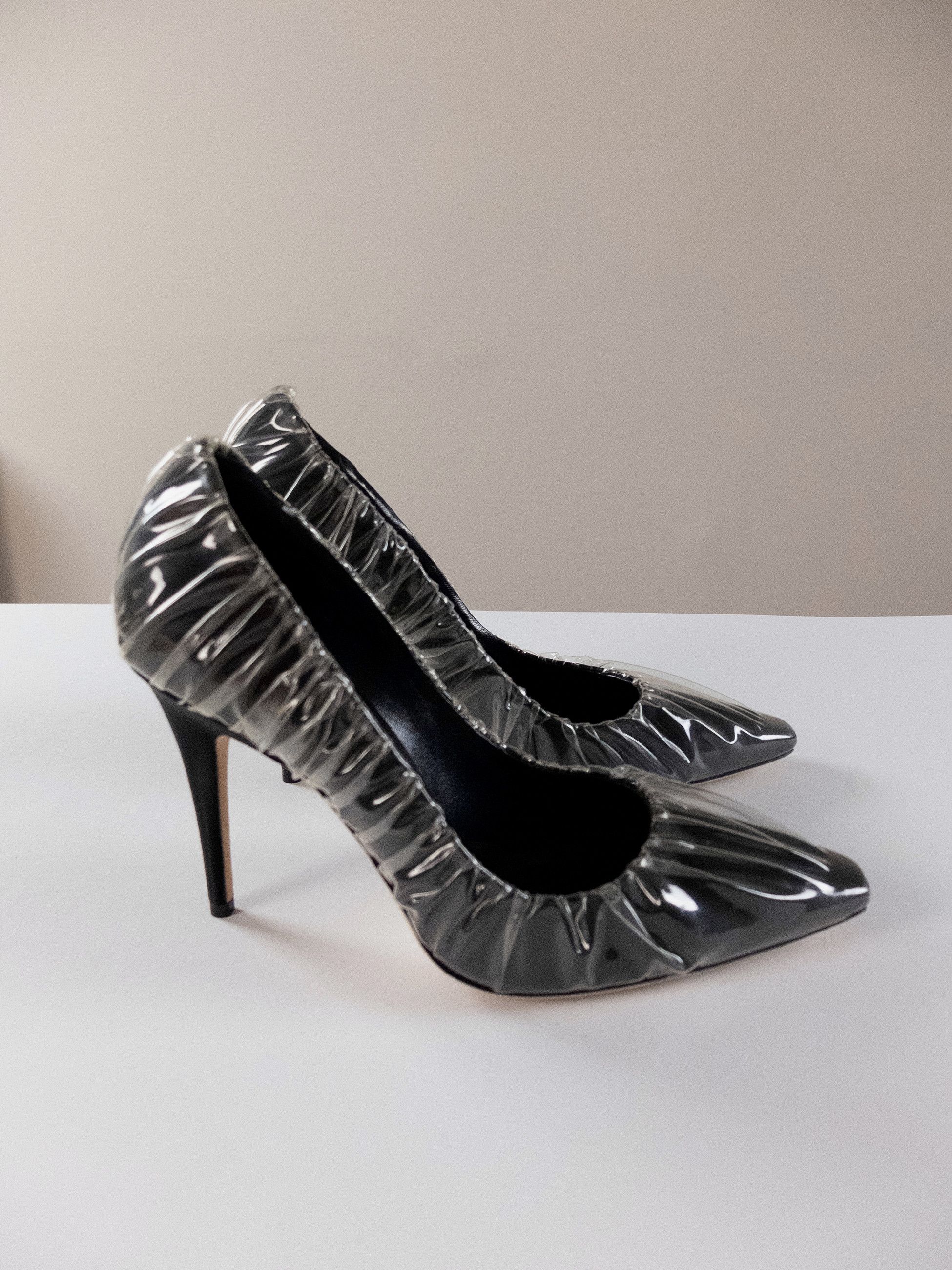 Jimmy Choo JIMMY CHOO x OFF-WHITE Anne black satin fabric PVC pumps 40 Size US 10 / IT 40 - 4 Thumbnail
