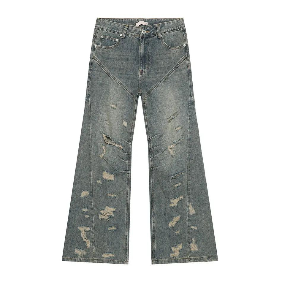 Japanese Brand Retro loose casual ripped slightly flared jeans Size US 32 / EU 48 - 5 Thumbnail