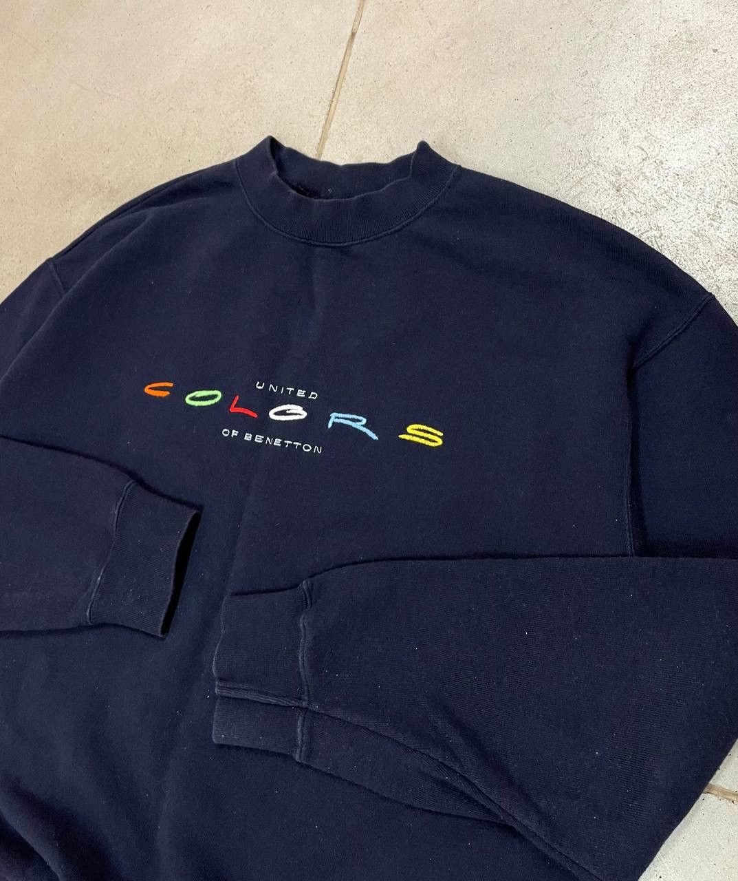 Vintage BENETTON Sweatshirt Embroidered Rainbow Logo
