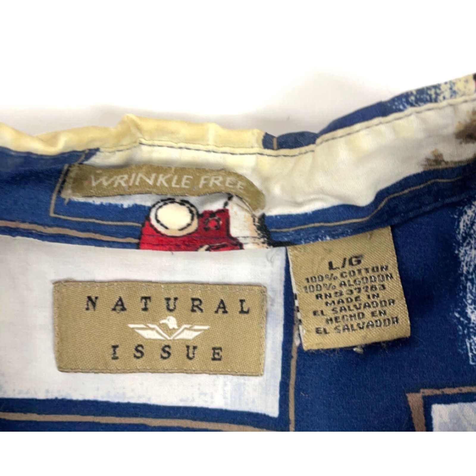 Vintage Natural Issue Shirt Adult Large Blue Car All-Over Print Short Sleeve Button-Front Cotton Casual 50s Cars Retro Mens Size US L / EU 52-54 / 3 - 4 Thumbnail