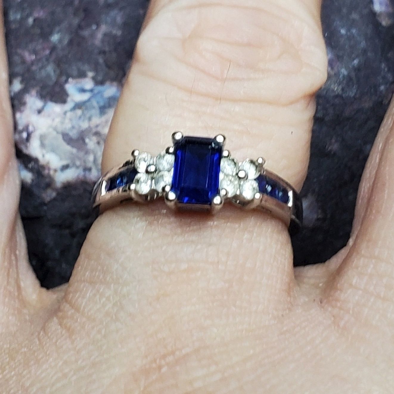 Sterling Silver 925 Sterling Silver Deep Blue Sapphire Faux Diamond Ring Size ONE SIZE - 9 Thumbnail