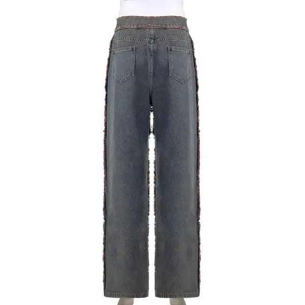 Jean Vintage Tassel Fur Trim Patchwork Jeans Size 27" / US 4 / IT 40 - 4 Thumbnail