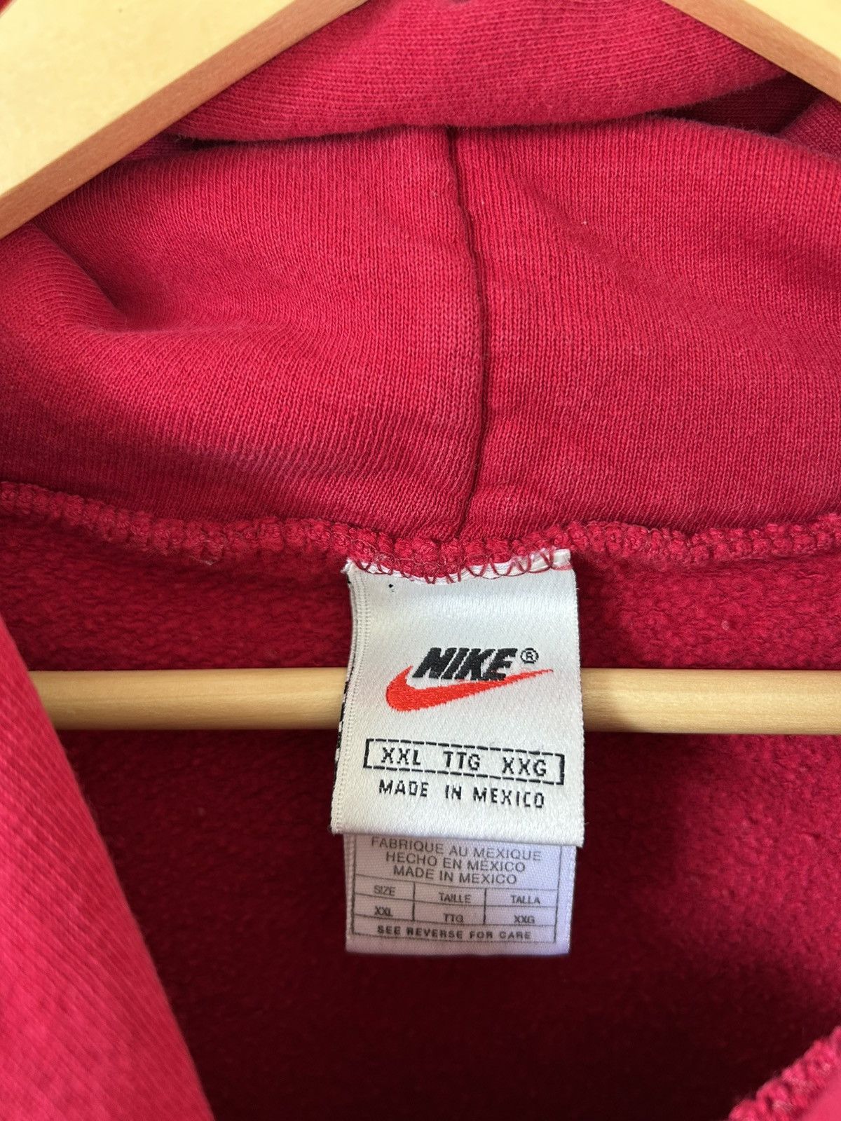 Nike × Vintage Vintage 90s Nike Swoosh Red Pullover Hoodie Size US XXL / EU 58 / 5 - 8 Thumbnail