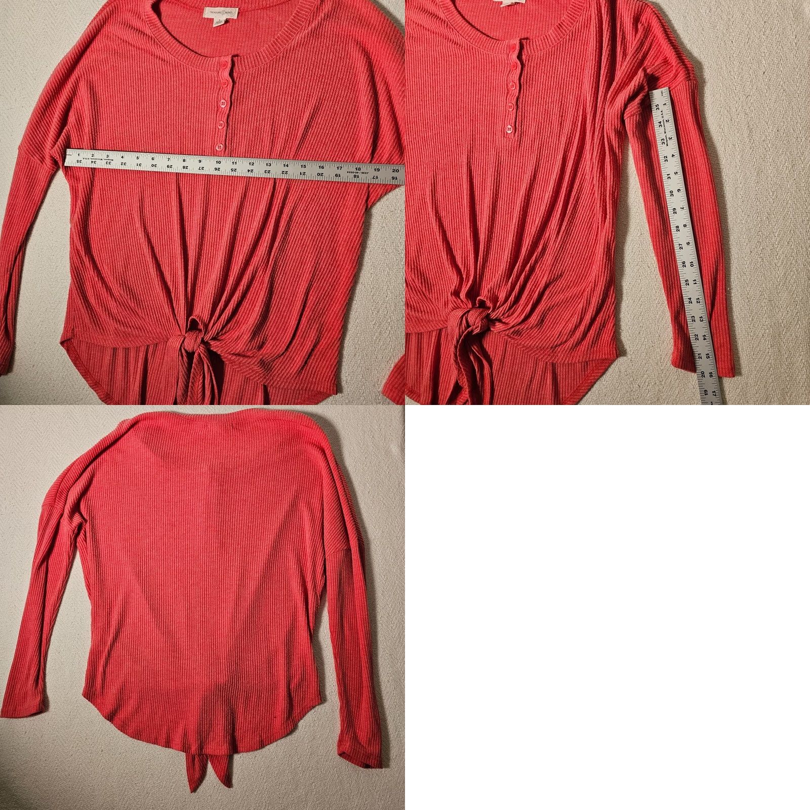 Treasure & Bond Treasure & Bond Women’s Pink Ribbed Knit Tie-Front Casual Sweatshirt S Size S / US 4 / IT 40 - 8 Thumbnail