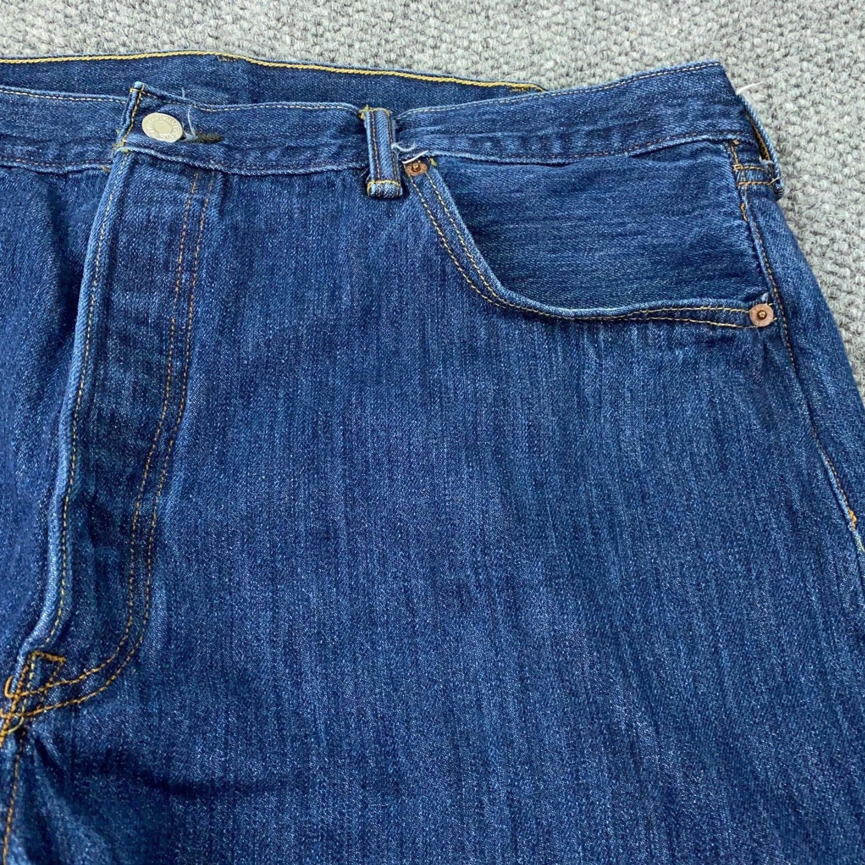 Levi's Levi's 501 Jeans Mens 42x32 Dark Blue Straight Denim Regular Fit 5-Pocket Distressed Size US 42 / EU 58 - 3 Thumbnail