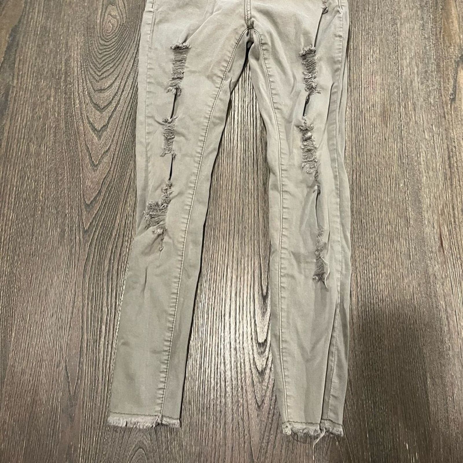 Vintage AngelKiss Olive Green Skinny Leg Distressed Jeans Size 3 Size 23" - 2 Thumbnail
