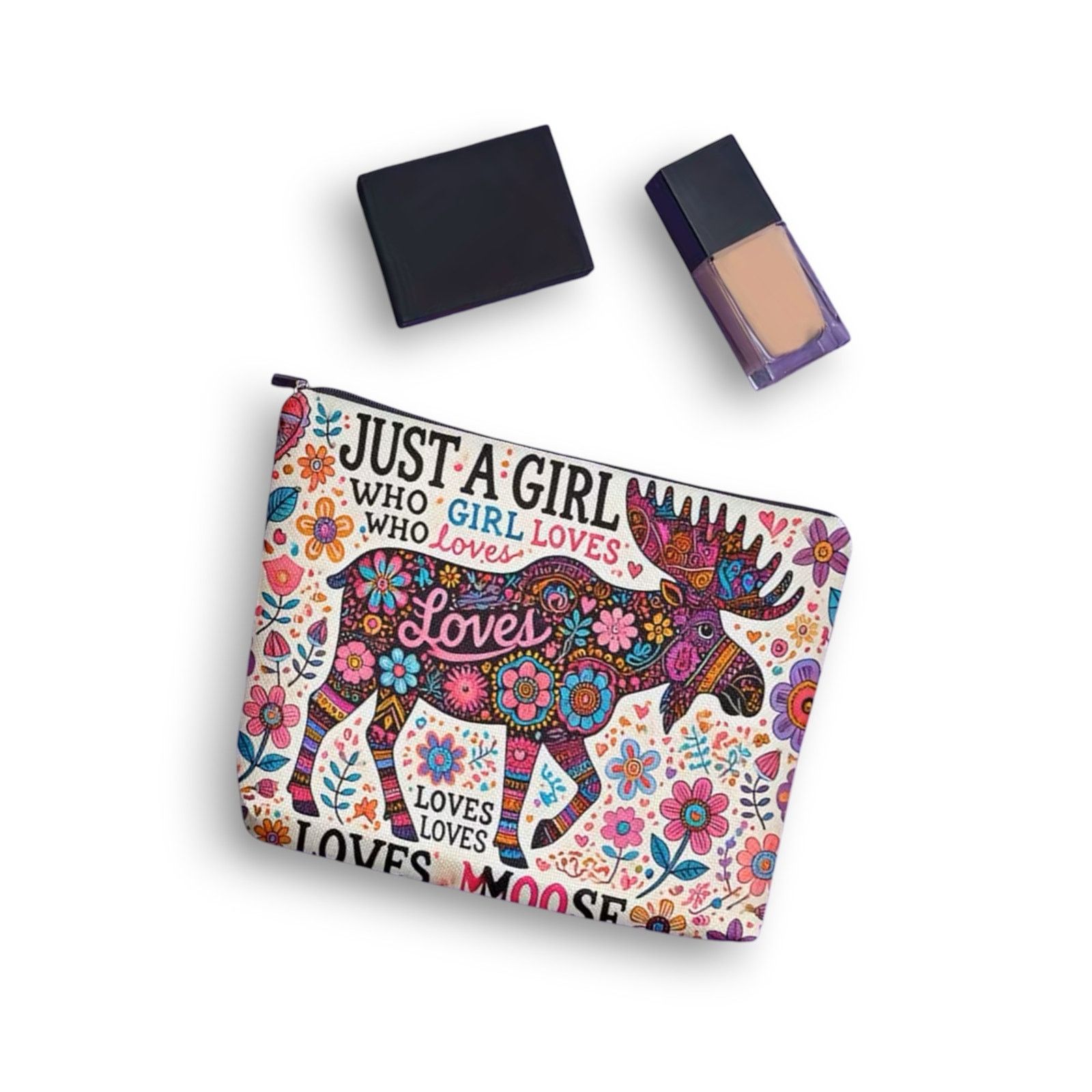 Other Just a Girl Who Loves Moose Linen Cosmetic Bag Makeup Pouch Size ONE SIZE - 1 Thumbnail