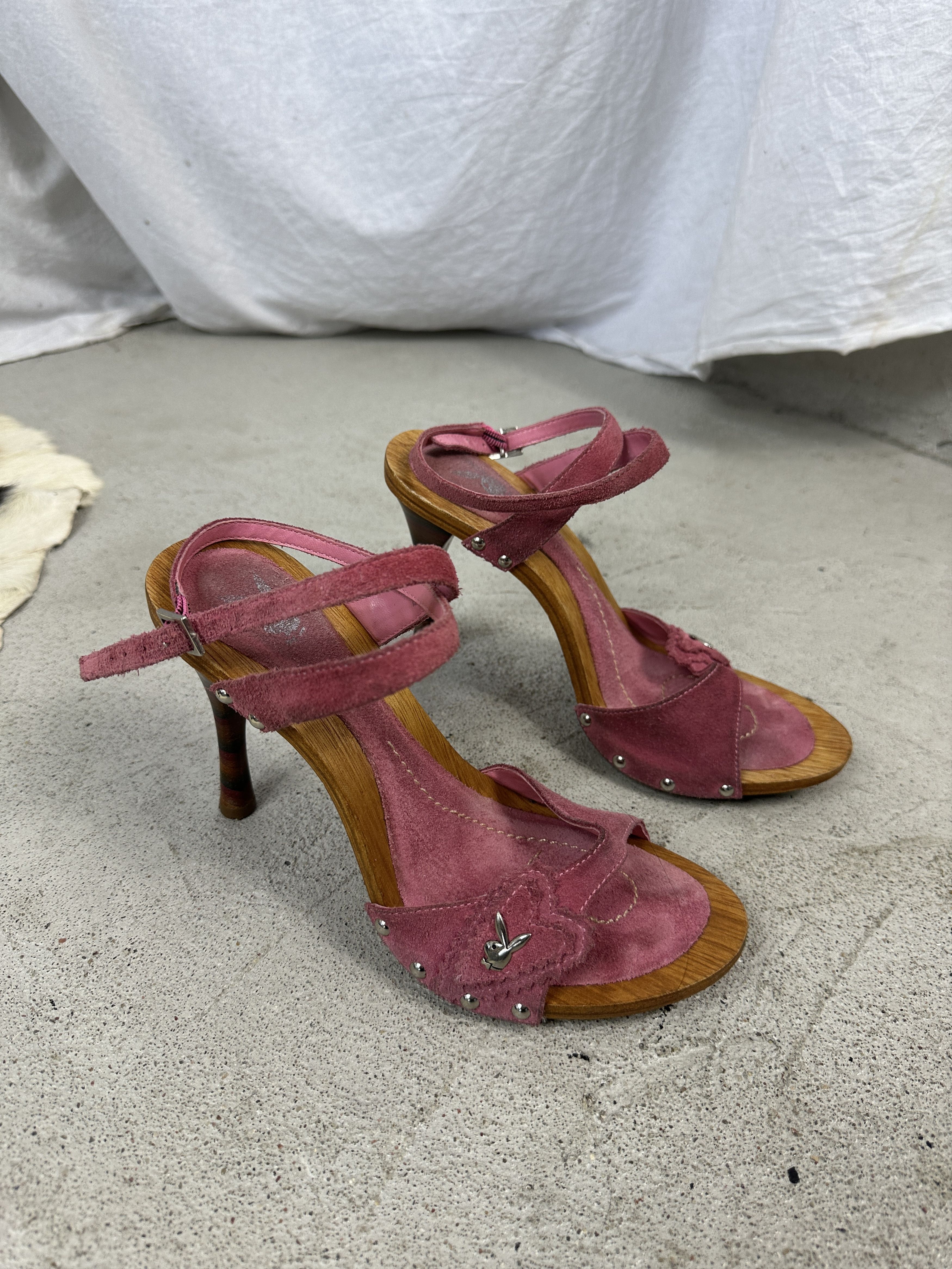 Vintage Y2K Avant Garde Playboy Heels Leather Shoes in Pink, Women's (Size 6)